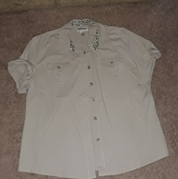Magellan Sportswear (Size M) Animal Print Trim Button Down Shirt - Picture 3 of 5